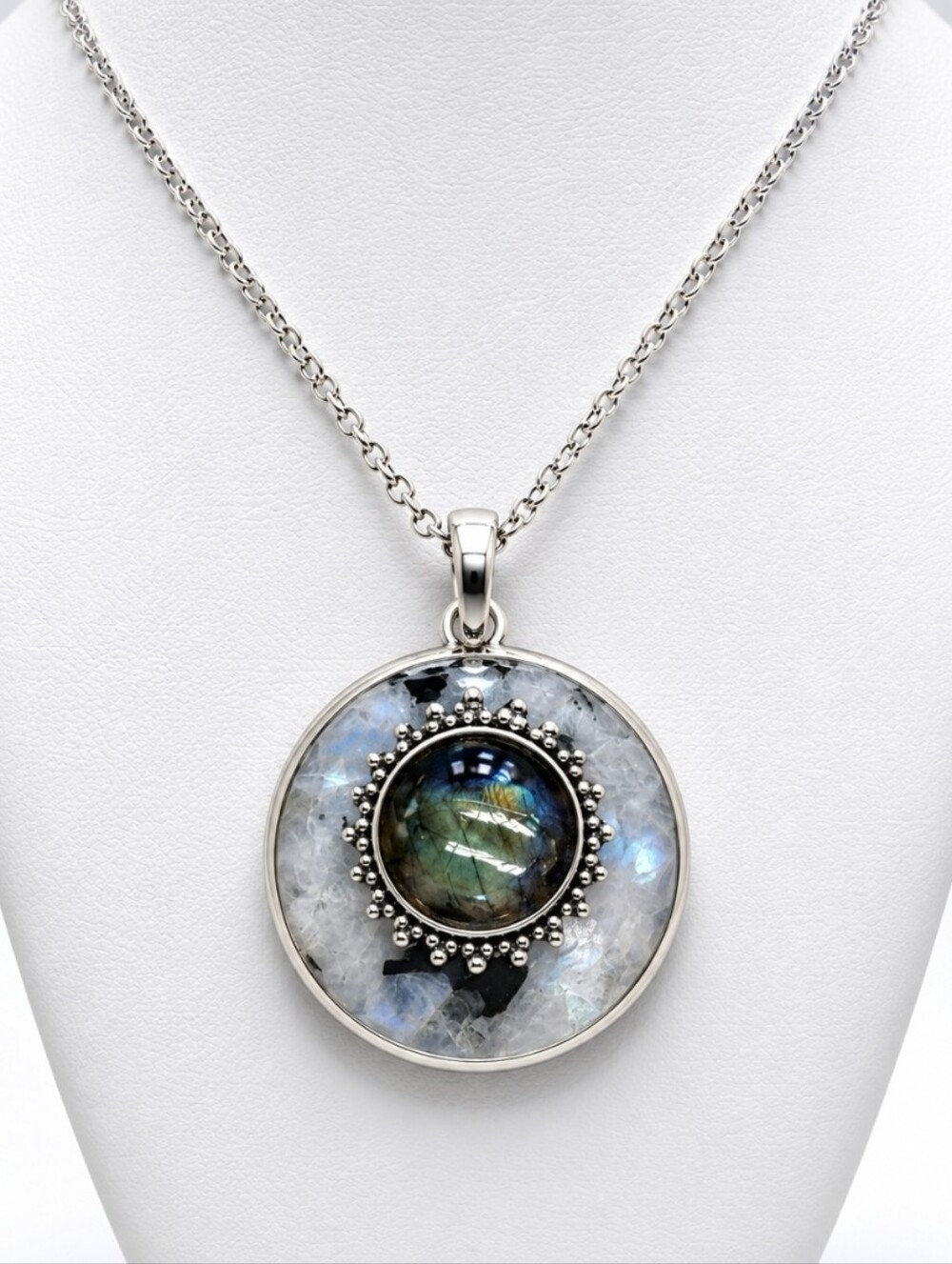 Rainbow Moonstone & Labradorite Pendant Stamped 925 Sterling Silver